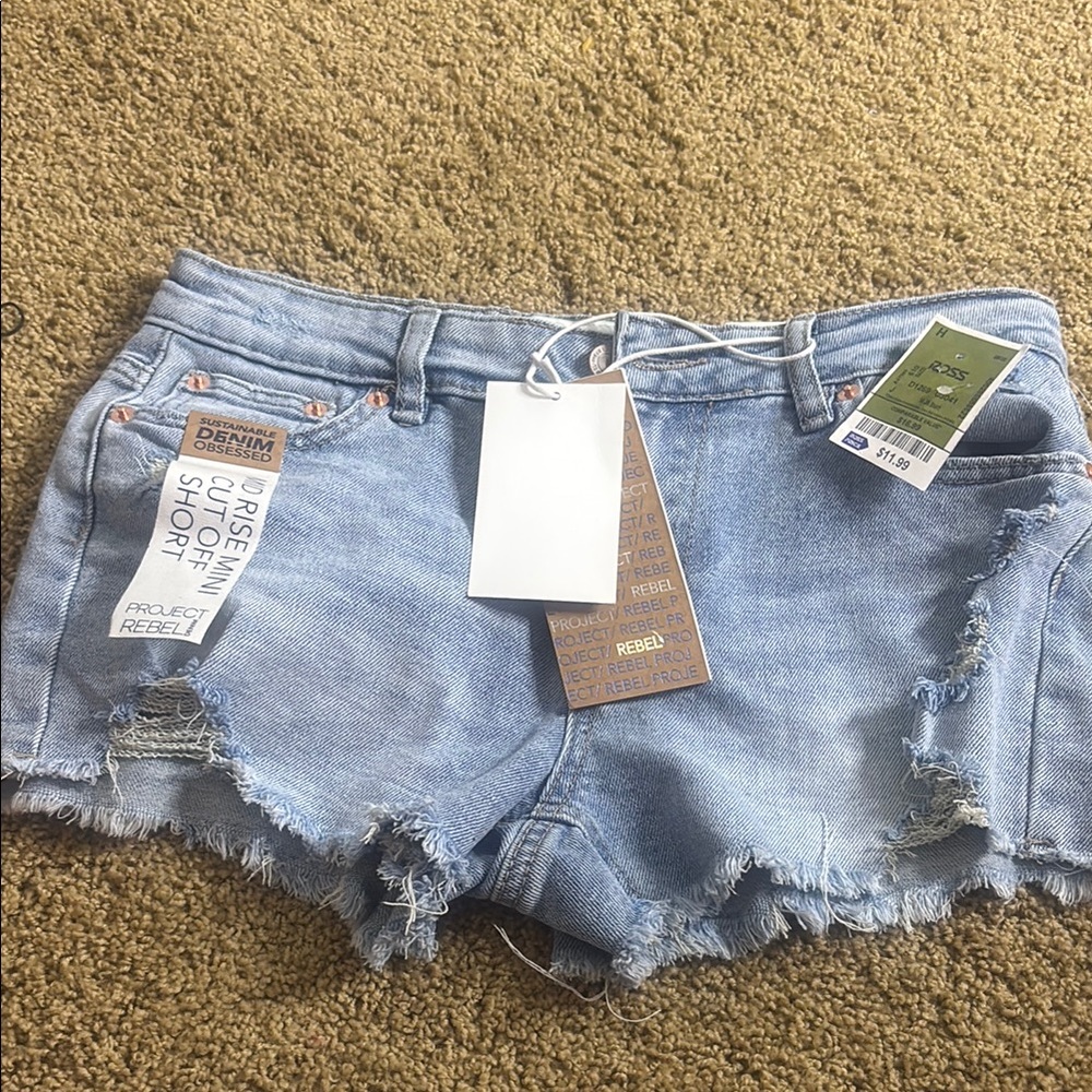 Rebels Blue Jean Shorts with Distressed Hem